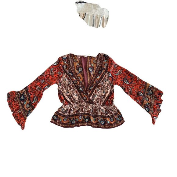 Free People Rosalie Wrap Top Red Medium - Picture 5 of 8